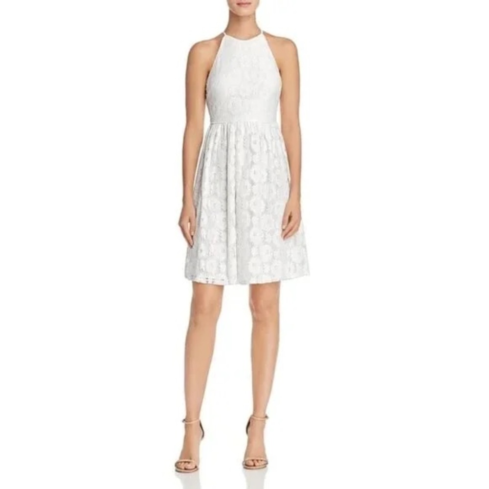 New Aqua White Lace Halter Mink Dress